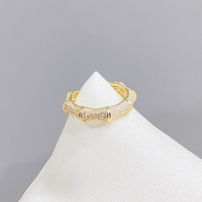 Micro-Inlaid Full Diamond Zircon Open Ring Female Bamboo Ring Jewelry