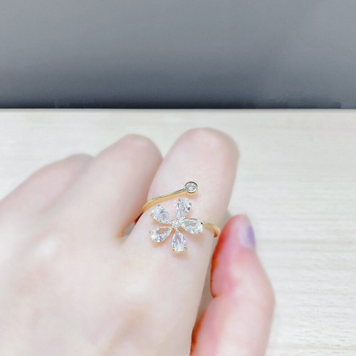Korean Style Creative Micro Inlaid Zircon Flower Ring Girl Petal Ring Open Ring