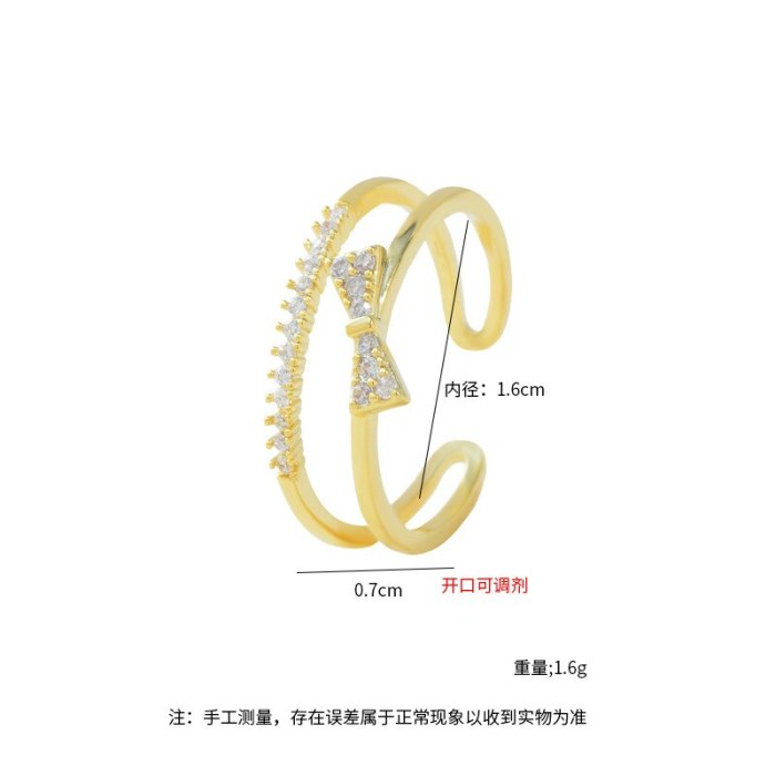 Fashion Ring Female Japanese and Korean Style Ins Bow Zircon Index Finger Ring Open Adjustable Ring