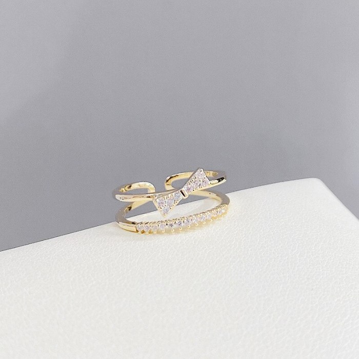 Fashion Ring Female Japanese and Korean Style Ins Bow Zircon Index Finger Ring Open Adjustable Ring