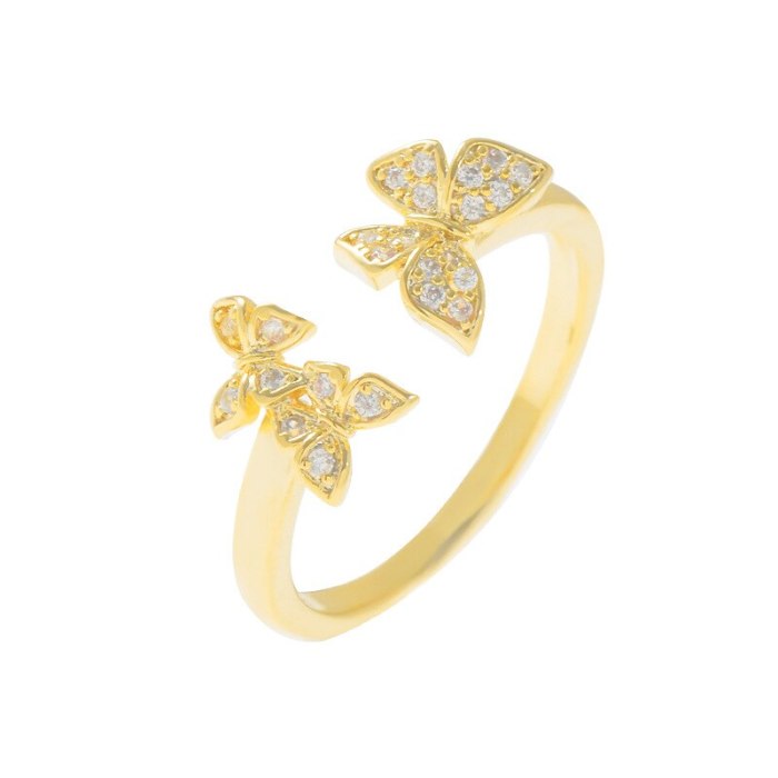 French Retro Zircon Butterfly Open Ring Female Korean Personality Fashion Light Luxury Simple Index Finger Ring