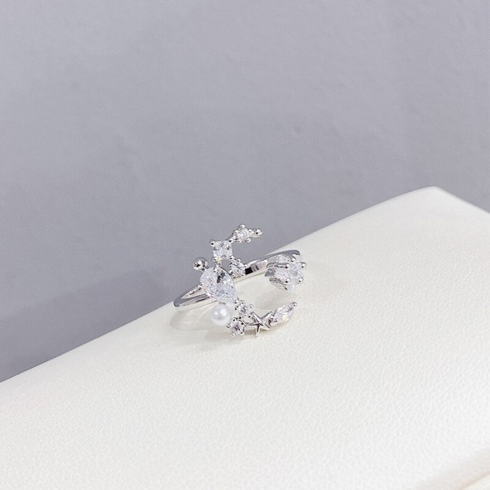 Women's Korean-Style Diamond-Embedded Petal Open Ring Ins Trendy Simple Fashion Personalized Ring Jewelry