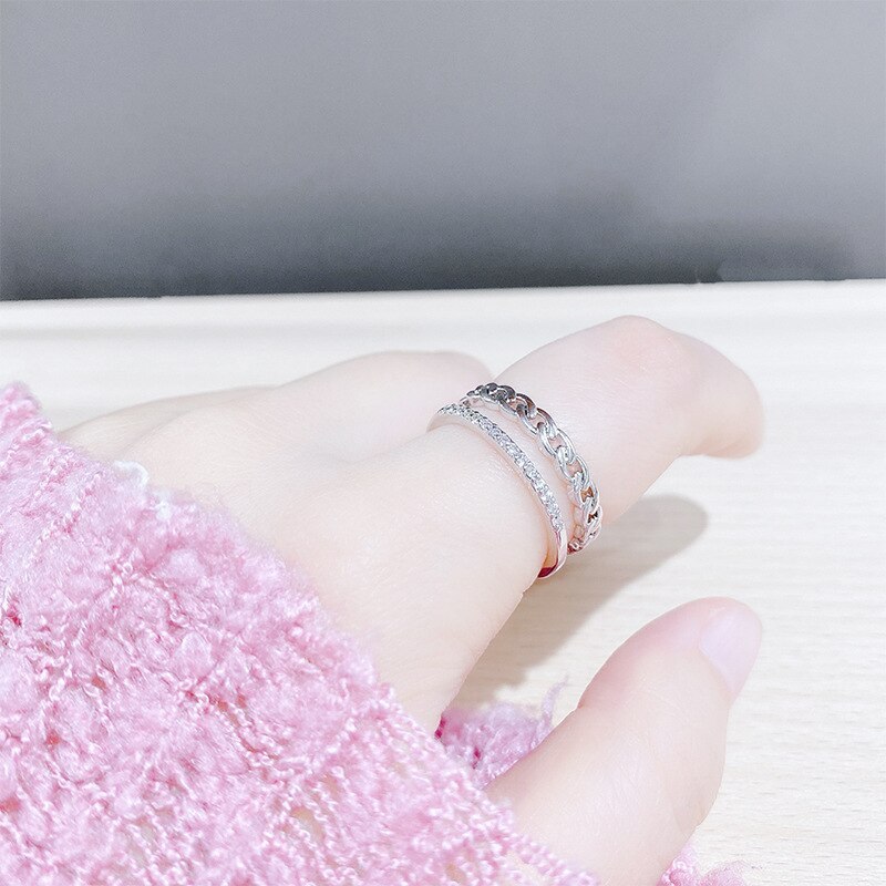 Women's Korean-Style Gold-Plated Ring Fashion Personalized Double-Row Index Finger Ring Opening Hand Jewelry Wholesale