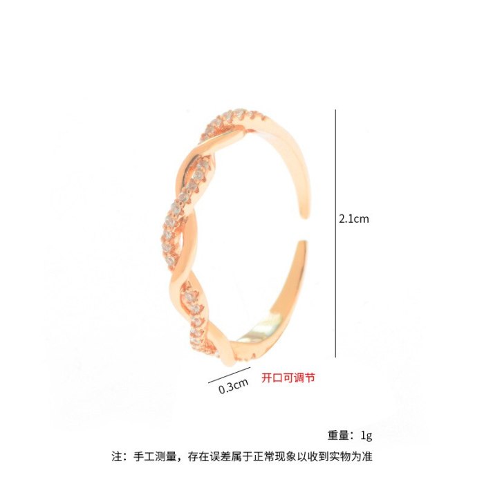 Korean-Style in Ring Female Personality Adjustable Open Index Ring Woven Twist Diamond Ring
