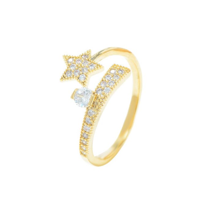 New Zircon Five-Pointed Star Open Ring Fashion Personality Trendy Jewelry