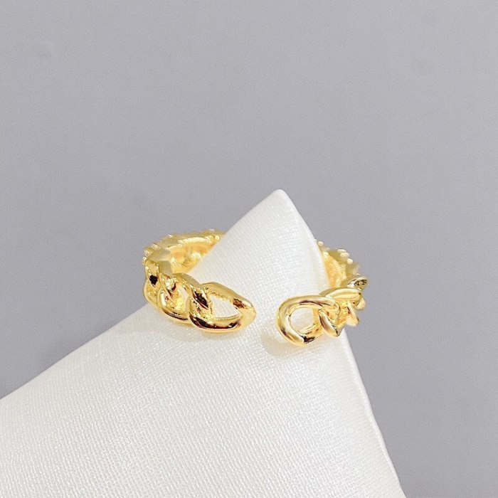 Japanese and Korean Fashion Personalized Golden Hollow Twist Open Ring Female Micro Inlaid Zircon Index Finger Ring