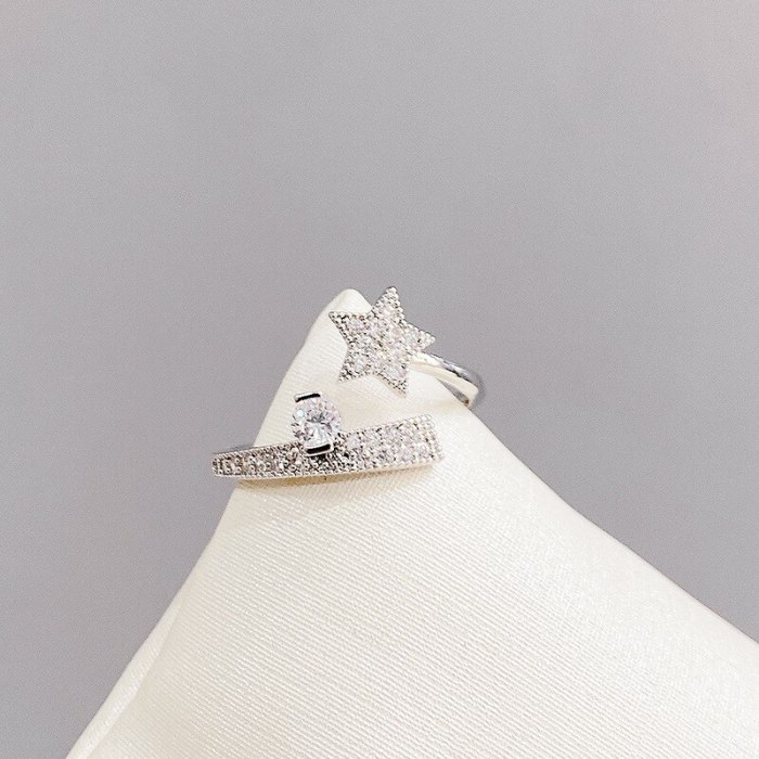 New Zircon Five-Pointed Star Open Ring Fashion Personality Trendy Jewelry