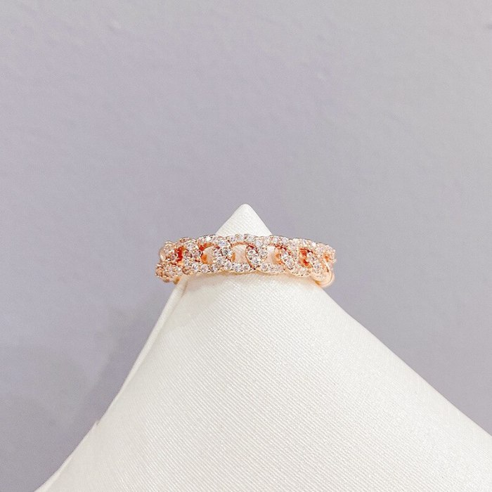 European and American Fashion Twisted String Twist Ring Female Rose Gold Plated Micro Inlaid Zircon Tail Ring Jewelry