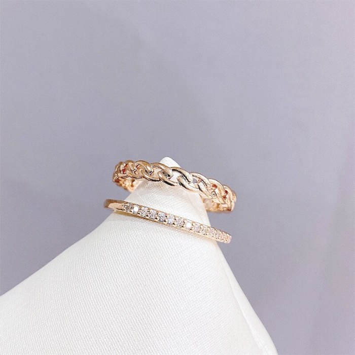 Women's Korean-Style Gold-Plated Ring Fashion Personalized Double-Row Index Finger Ring Opening Hand Jewelry Wholesale
