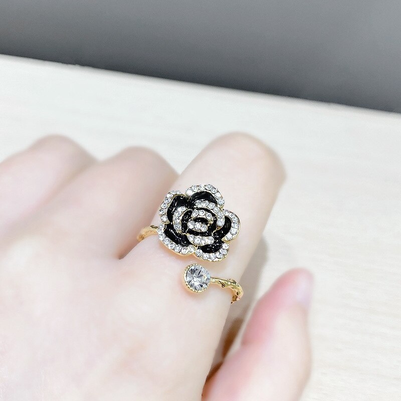 Korean Style Fashion Petal Zircon Ring Female Personality Simple Index Finger Ring Ins Fashion Open Ring