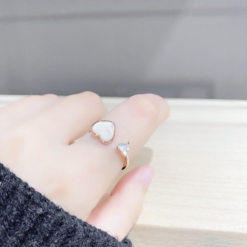 Korean Style Elegant Small Exquisite Love Ring Female Peach Heart Forefinger Ring Open Ring Jewelry Wholesale