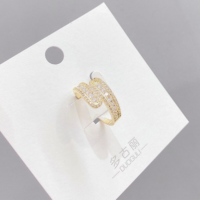 Korean-Style Micro-Inlaid Zircon Ring Simple Fashion Knotted Double-Layer Open Ring Ring