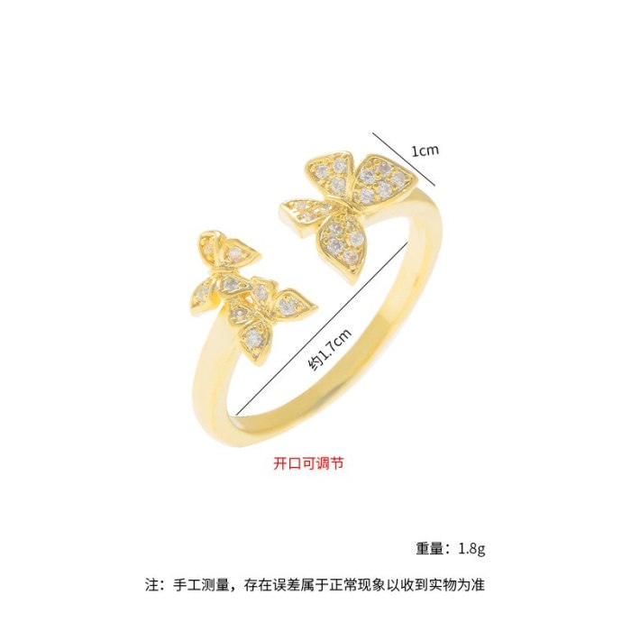 French Retro Zircon Butterfly Open Ring Female Korean Personality Fashion Light Luxury Simple Index Finger Ring