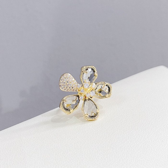 European and American Flower Ring Crystal Petal Index Finger Open Ring