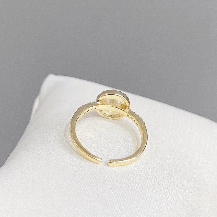 Fashion Simple Style round Zircon Super Flash Ring Open Ring Online Influencer Refined Index Finger Ring