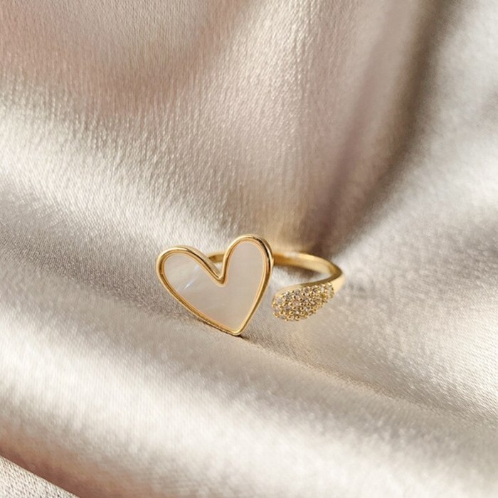 2021 New Fashion Shell Open Ring Peach Heart Ring Simple Cold Style Fashion Personality