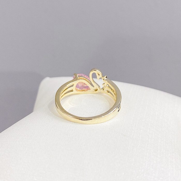 Temperament Micro Inlaid Zircon Swan Open Ring Adjustable Simple Personality Index Finger Ring