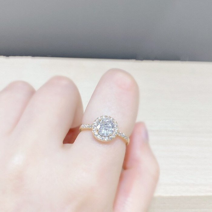 Fashion Simple Style round Zircon Super Flash Ring Open Ring Online Influencer Refined Index Finger Ring