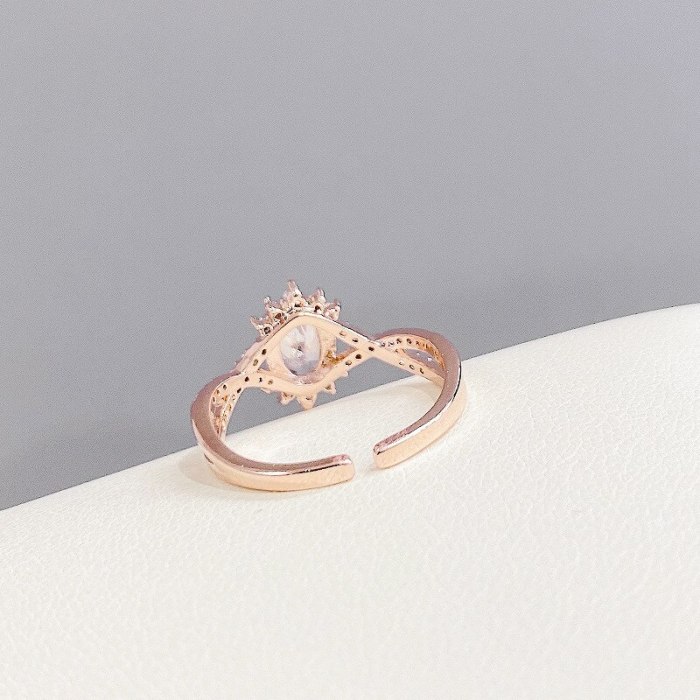 Fashion Simple Style Oval Zircon Super Flash Ring Open Ring Online Influencer Refined Index Finger Ring
