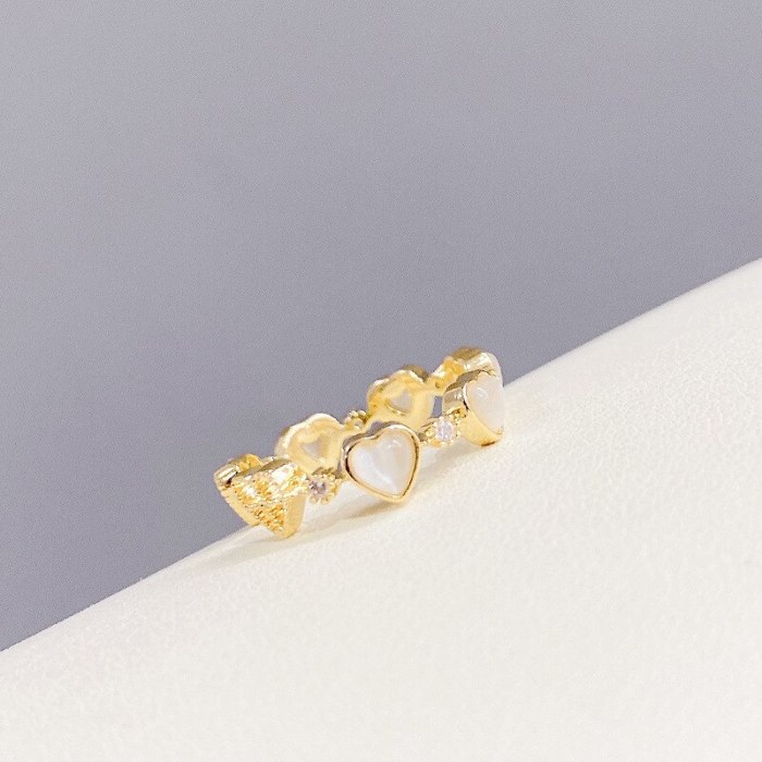 Super Fairy Peach Heart Opal Copper Ring Niche Design Open Ring Retro Aloofness Style Ring