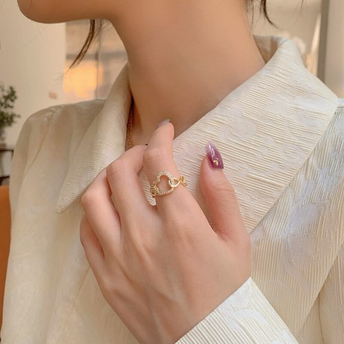 Open Design Peach Heart Ring Simple and Stylish Personality Delicate Micro-Inlaid Index Finger Ring