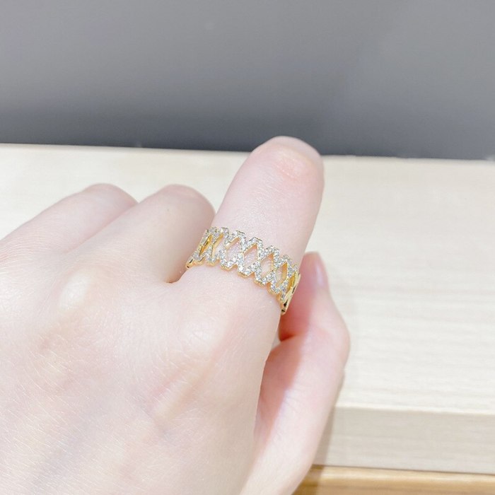 Fashion and Fully-Jewelled Twist Ring Special Interest Light Luxury Ring High-Grade Open Ring Ornament