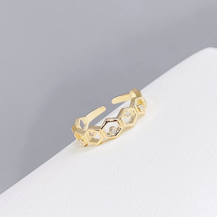 Fashion Small Fresh Geometric Micro-Inlaid Women's Ring Simple Temperament Open Ring Wholesale