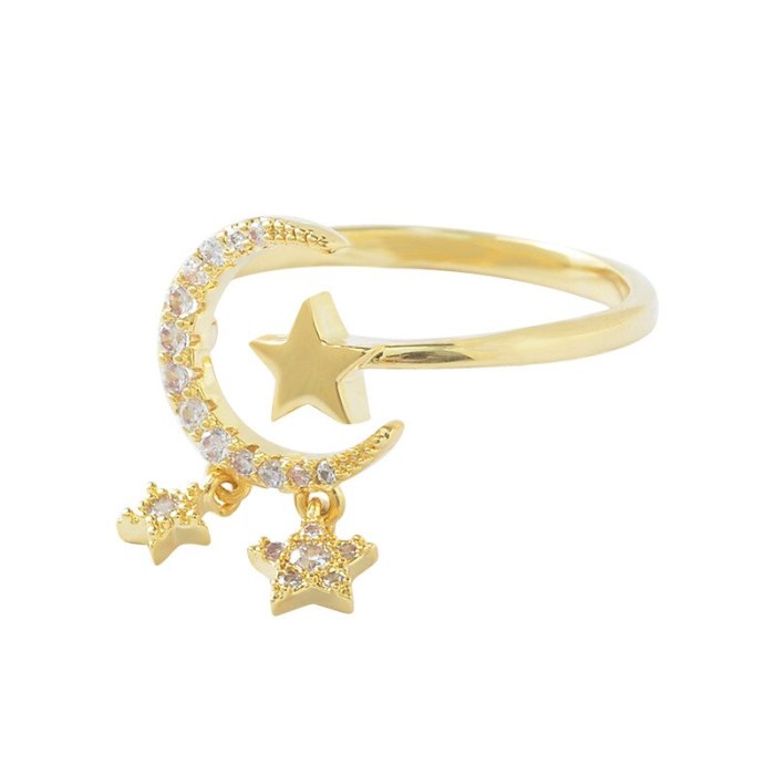 Micro Inlaid Zircon Five-Pointed Star Open Ring Fashion Graceful Personality Design Index Finger Ring