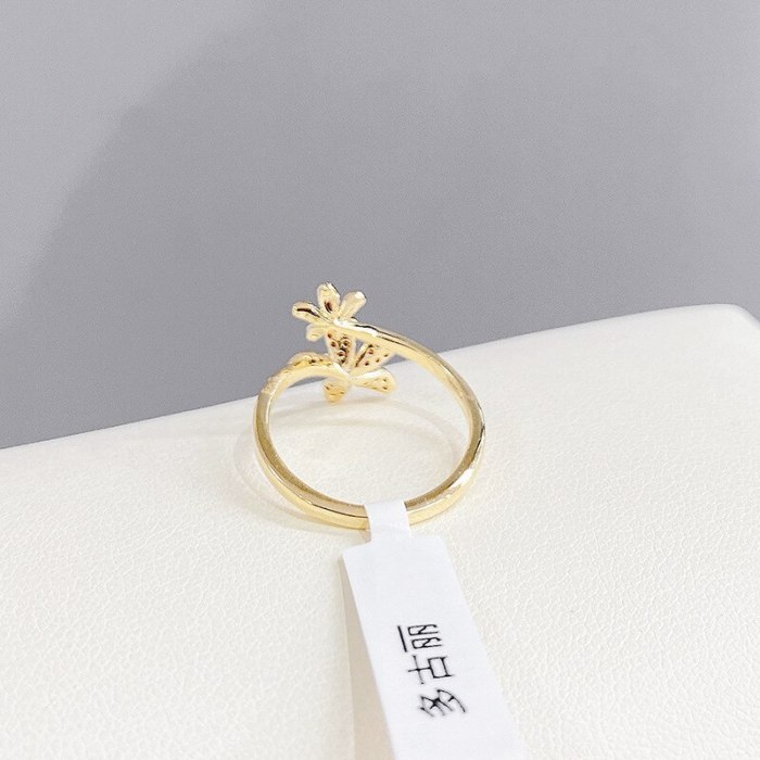 Fashion New Ring Micro Inlaid Zircon Opening Adjustable Petal Ring Design Sense Index Finger Ring