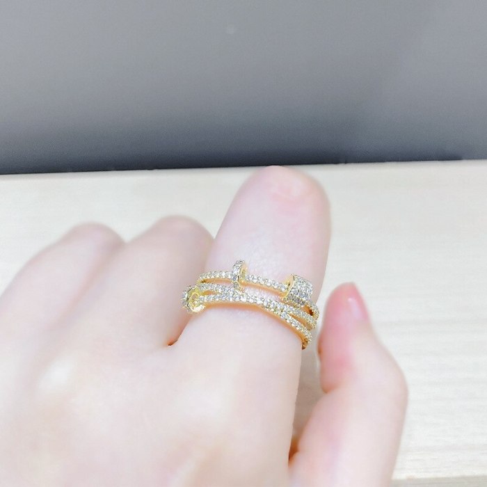 Micro-Inlaid Zircon Ring 2021 New Index Finger Ring Simple Fashion Personality Temperament Open Ring