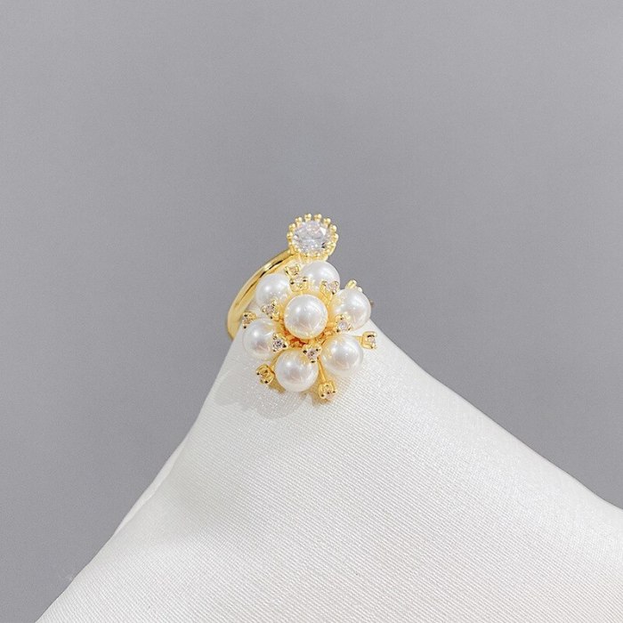 Japanese and Korean Style Indie Design Sweet Temperament Ornament Open-End Pearl Ring Simple Ring Online Influencer Ring