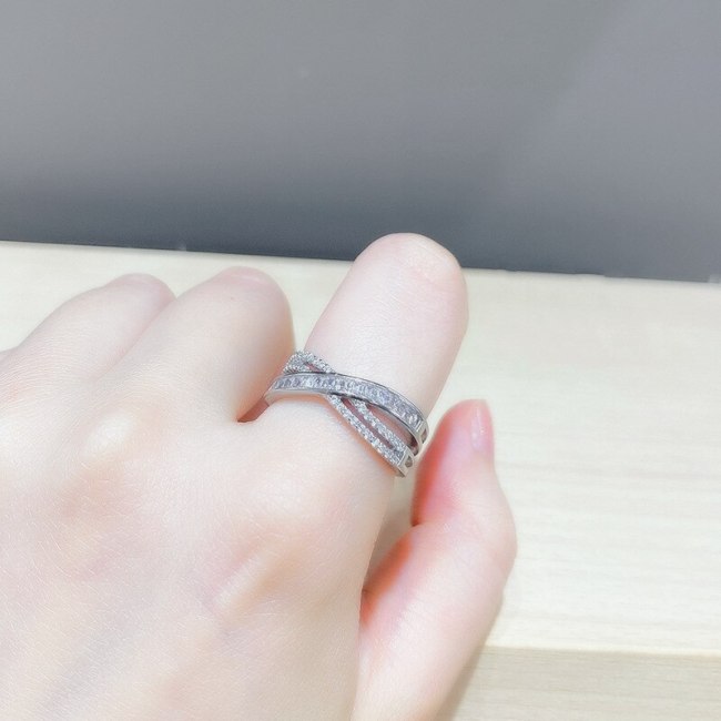 2021new Cross Full Diamond Index Finger Ring Simple Elegant Fashionable Open Adjustable Ring for Women