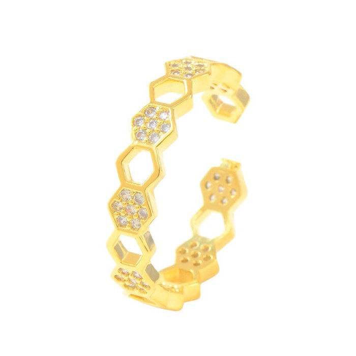 Hexagon Fashion Ring Exaggerated Personalized Index Finger Ring Simple Cold Style Open Ring