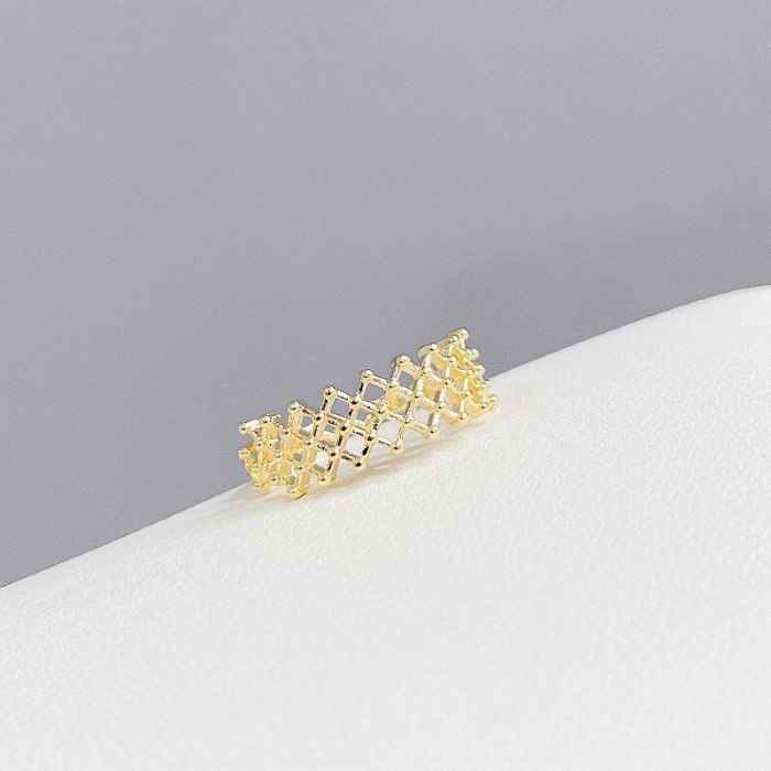 Real Gold Color-Preserving Electroplated Grid Ring Fashion Personal Influencer Simple Cold Style Open Ring
