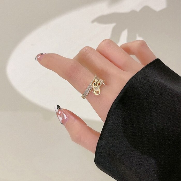 Niche Design Versatile Opening Adjustable Ring Fashion Graceful Personality Zipper Index Finger Ring