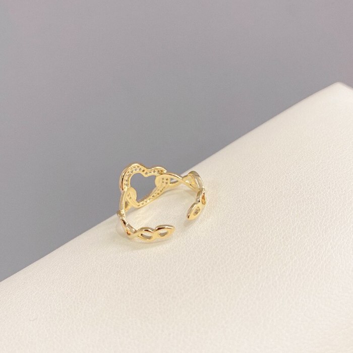 Open Design Peach Heart Ring Simple and Stylish Personality Delicate Micro-Inlaid Index Finger Ring