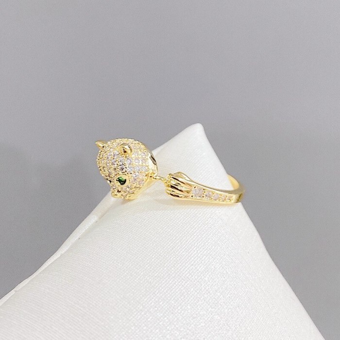 European and American Copper Plated Real Gold Ring Personalized Zircon Ring Animal Leopard Open Ring
