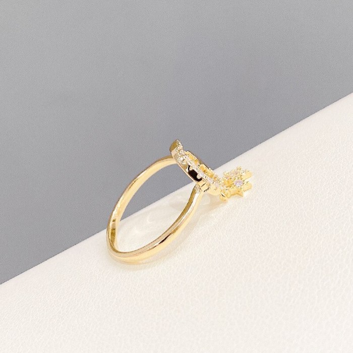 Micro Inlaid Zircon Five-Pointed Star Open Ring Fashion Graceful Personality Design Index Finger Ring