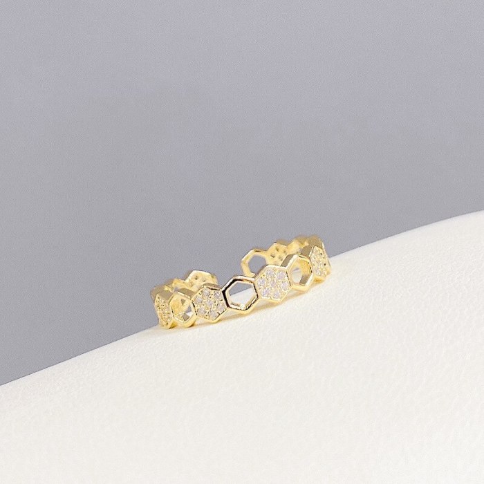 Hexagon Fashion Ring Exaggerated Personalized Index Finger Ring Simple Cold Style Open Ring