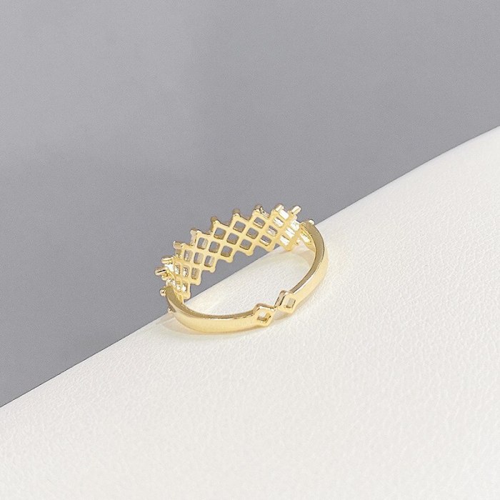 Real Gold Color-Preserving Electroplated Grid Ring Fashion Personal Influencer Simple Cold Style Open Ring