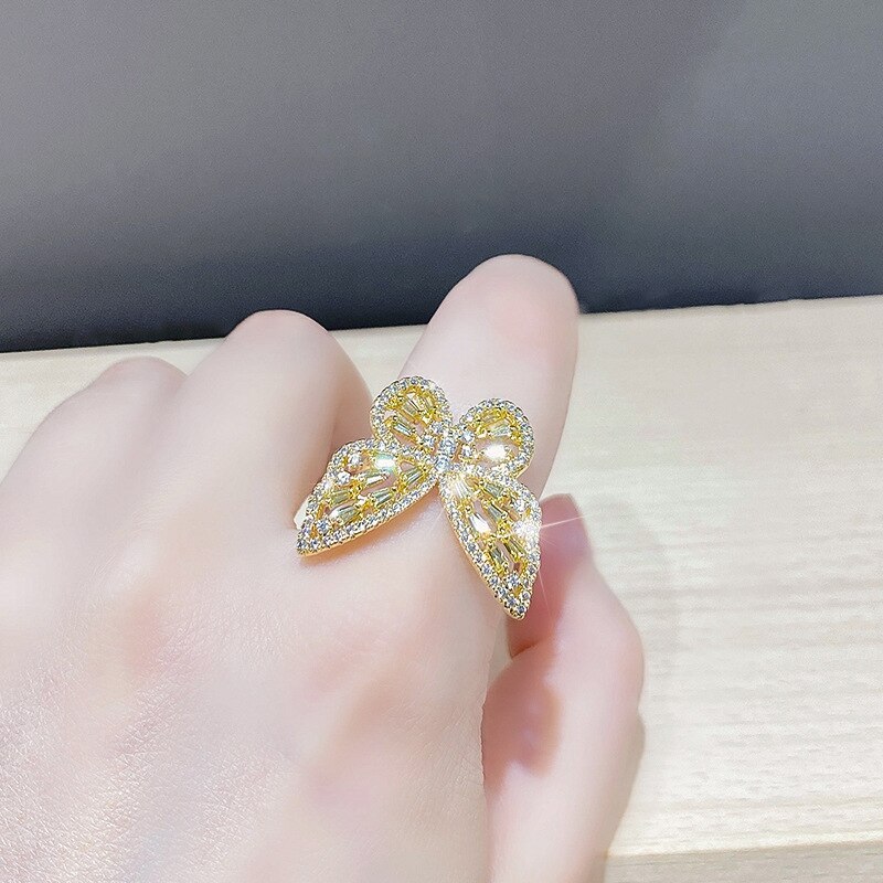 Super Fairy Zircon Butterfly Opening Ring Fashion Personal Influencer Normcore Style Ring Jewelry