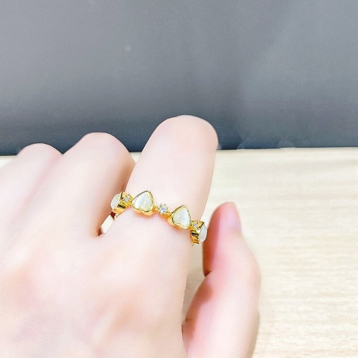 Super Fairy Peach Heart Opal Copper Ring Niche Design Open Ring Retro Aloofness Style Ring