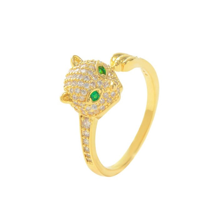 European and American Copper Plated Real Gold Ring Personalized Zircon Ring Animal Leopard Open Ring