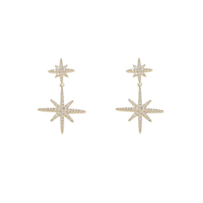 European and American Sterling Silver Needle Ear Studs Eight Awn Star Personalized Earrings New Fashion Net Red Ear Jewelry