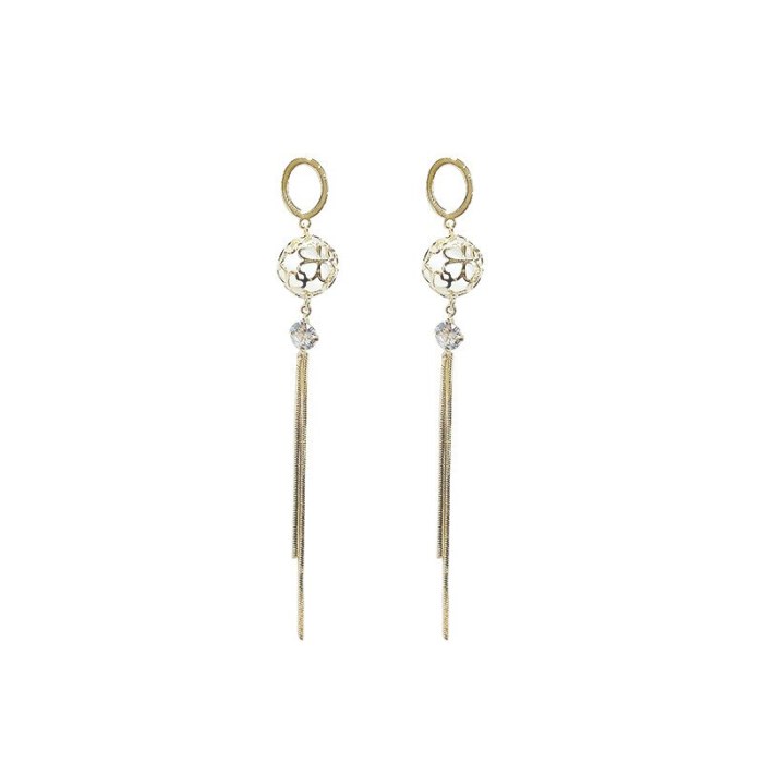 Long Fringe Earrings Stud Earrings Zircon Tide Gold-Plated Hollow Ornament for Women