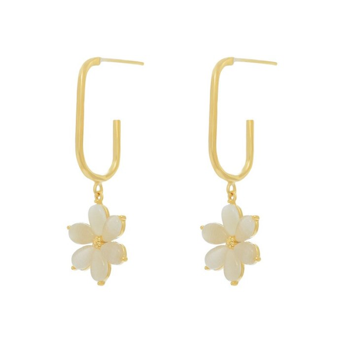 S925 Silver Needle Opal Petal Earrings Female Temperament Earrings New Fashion Earrings Jewelry