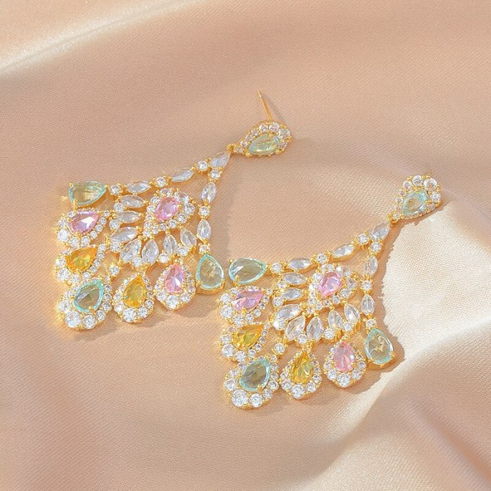 Handmade Micro-Inlaid Colorful Zircon S925 Silver Earrings Female Water Drop Elegant Ear Studs Earrings Jewelry