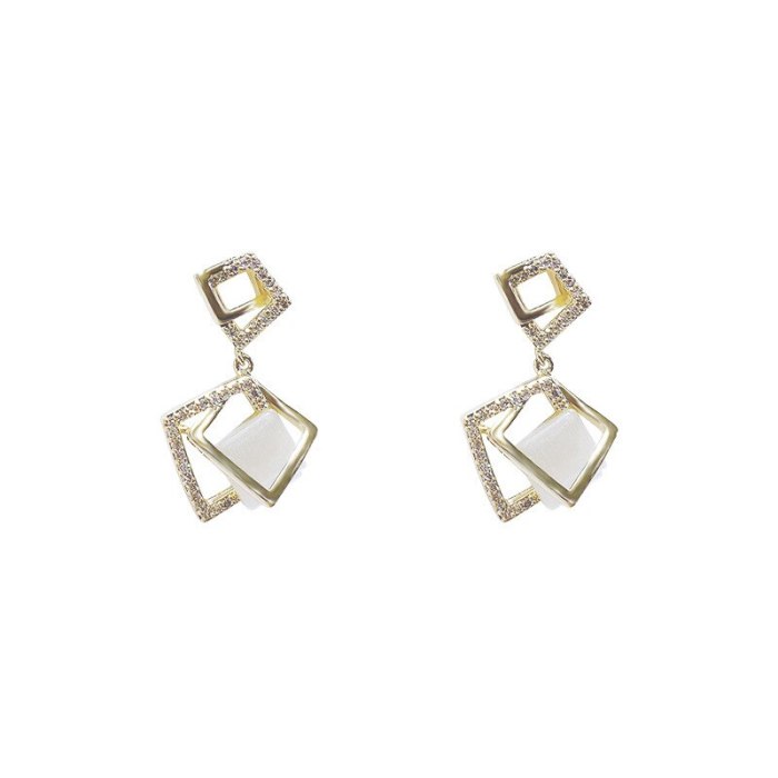 Sterling Silver Needle Opal Stone Ear Studs Creative Fashion Geometry Pattern Personalized Earrings