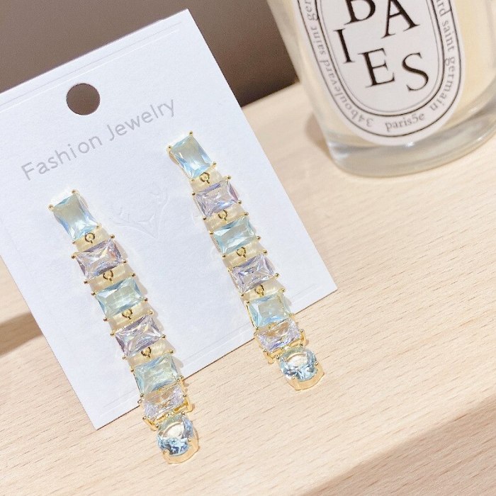 Korean Style S925 Silver Needle Color Zircon Tassel Stud Earrings Women's European and American Long Earrings Jewelry