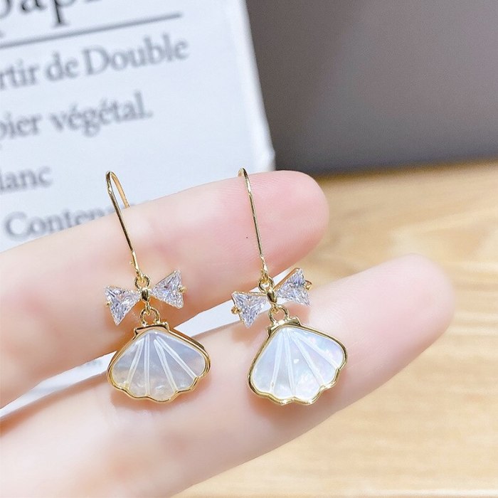 New Korean Graceful Online Influencer Bow Zircon Stud Earrings Gold Plated Sterling Silver Needle Fritillary Earrings